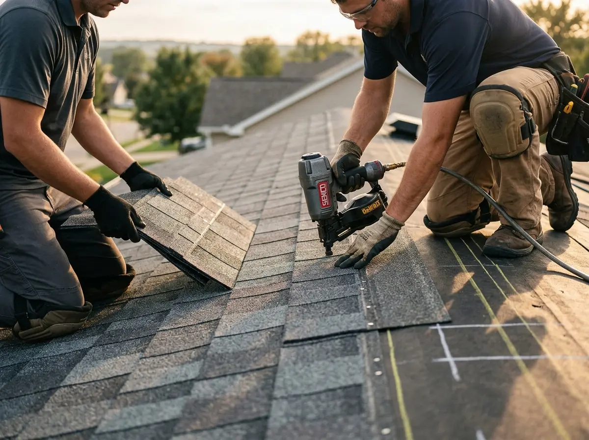 Professional roofer working on a residential roof in Hammonton